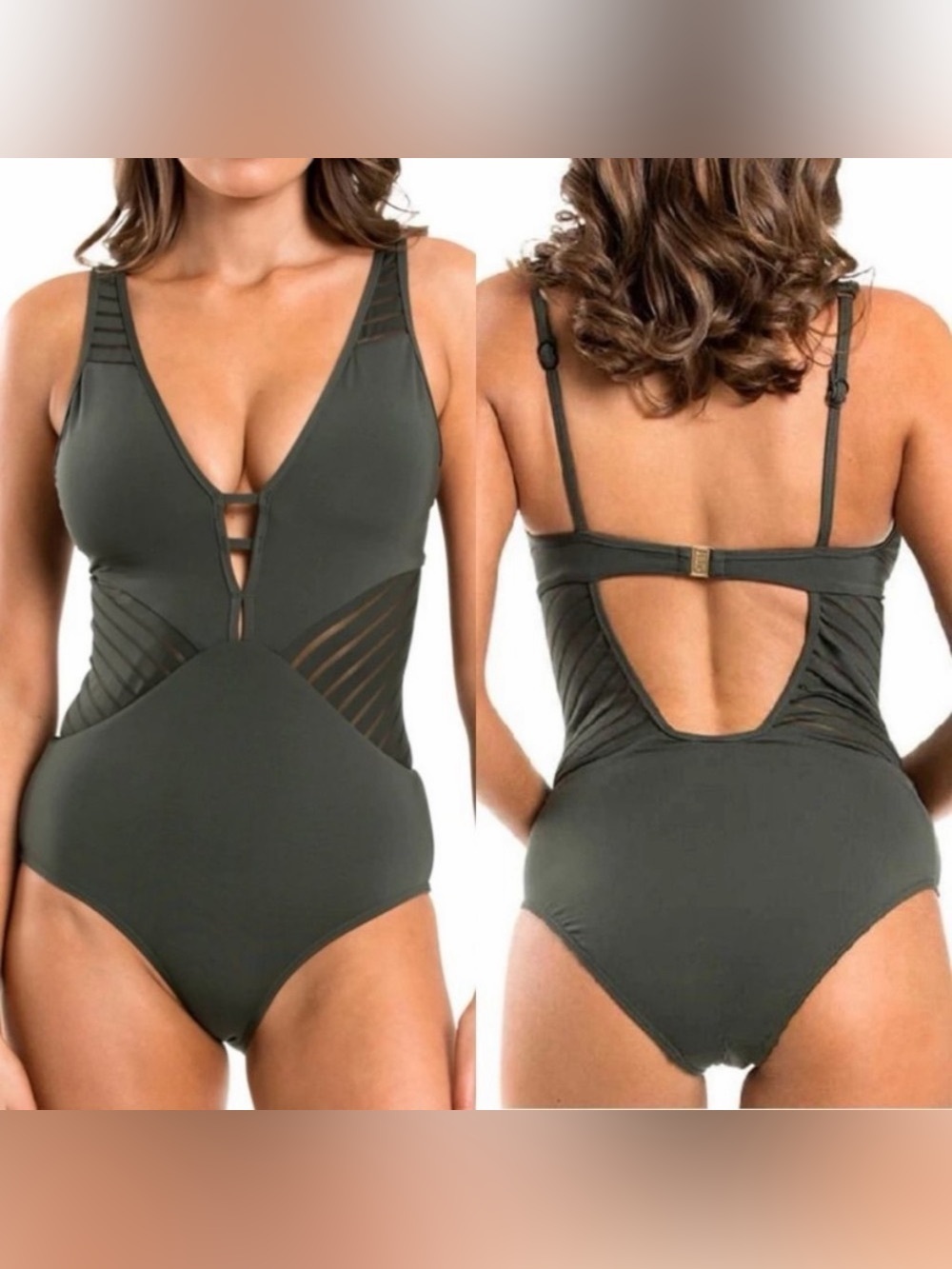 JETS SWIMWEAR AUSTRALIA Women's green Plunge One-Piece Swimsuit Size 6
